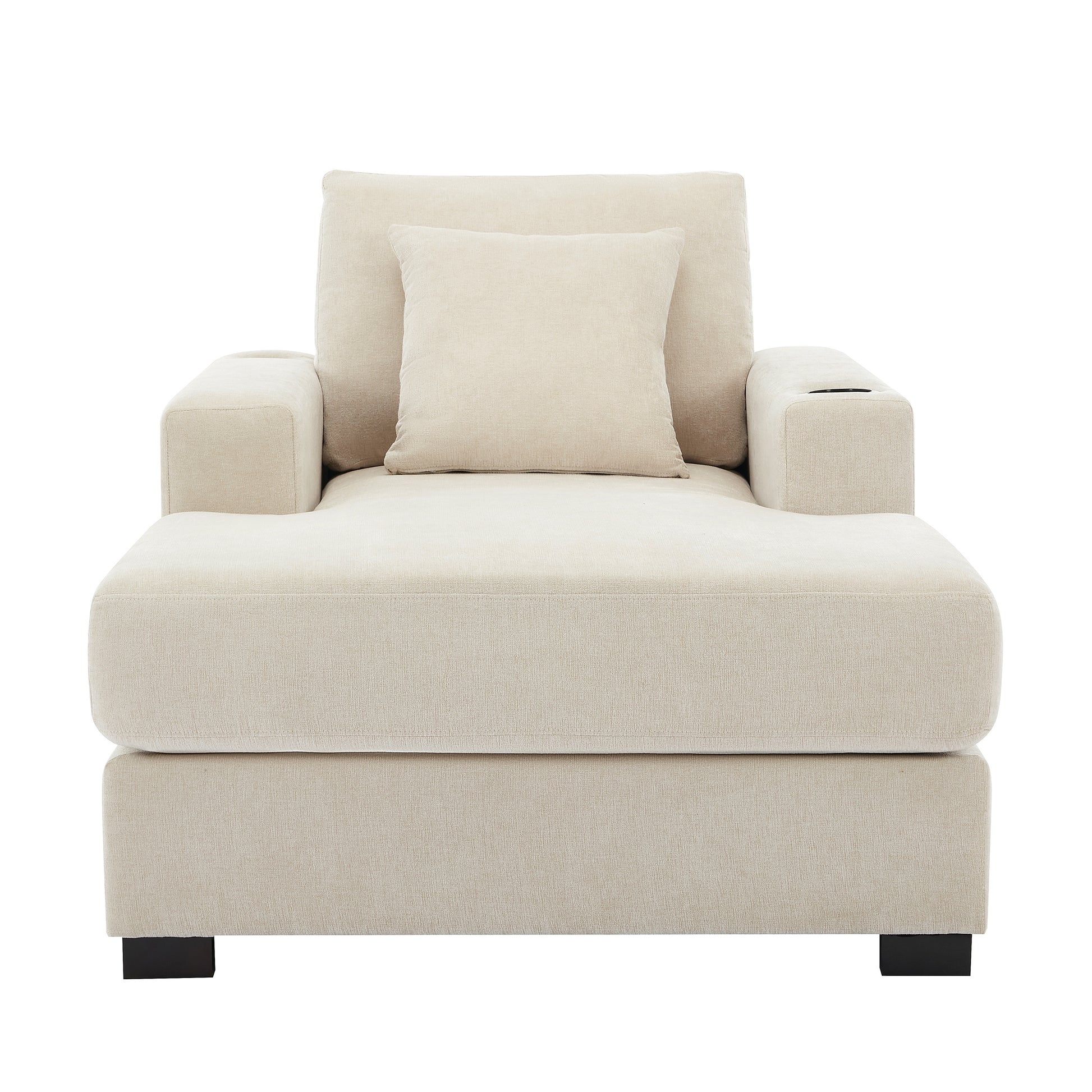 39.7" Oversized Chaise Lounger Modern Style Sofa Couch ,With Pillows, Charge Station & Cup Holders, Chenille Fabric, Cream Cream Chenille