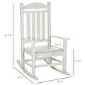 Outsunny Outdoor Rocking Chair, All Weather Resistant Hdpe Rocking Patio Chairs With Rustic High Back, Armrests, Oversized Seat And Slatted Backrest, 350Lbs Weight Capacity, White White Plastic