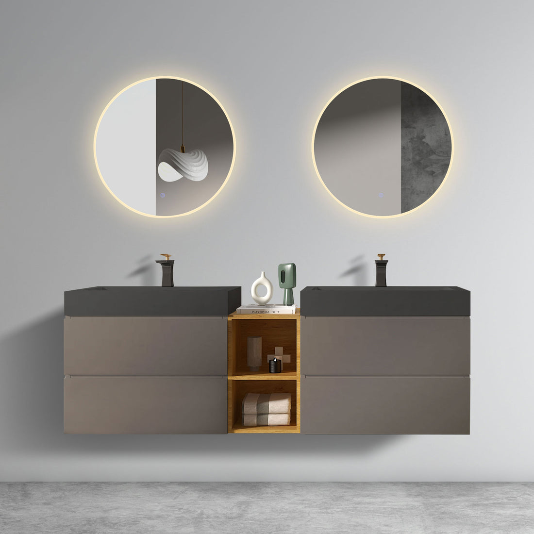 U096 Alice72W 102 Alice 72" Space Gray Bathroom Vanity With Double Sinks And Open Shelf, Modern Wall Mounted Floating Bathroom Vanity, One Piece Sink Basin Without Drain And Faucet Light Gray Bathroom Modern Engineered Wood
