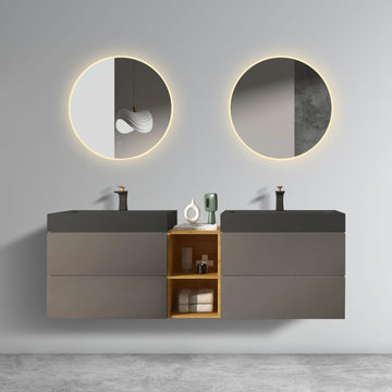 U096 Alice72W 102 Alice 72" Space Gray Bathroom Vanity With Double Sinks And Open Shelf, Modern Wall Mounted Floating Bathroom Vanity, One Piece Sink Basin Without Drain And Faucet Light Gray Bathroom Modern Engineered Wood