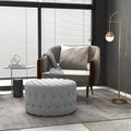 Homcom Button Tufted Ottoman Foot Stool With Velvet Feel Upholstery, Gray Light Gray Polyester
