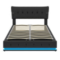 Upholstered Platform Queen Size Hydraulic Storage Bed, Lift Up Storage Bed With Rgb Led Light, Pu Leather Headboard And Footboard, No Box Spring Needed, Black Queen Black Wood Metal