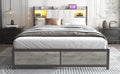 Queen Size Bed Frame With Led Light & Power Outlet, Platform Bed With Upholstered Headboard And Storage, Sturdy Metal Slats Support, No Box Spring Needed, Easy Assembly, Noise Free Box Spring Not Required Queen Ancient Oak Metal Bedroom Modern Bed Frame