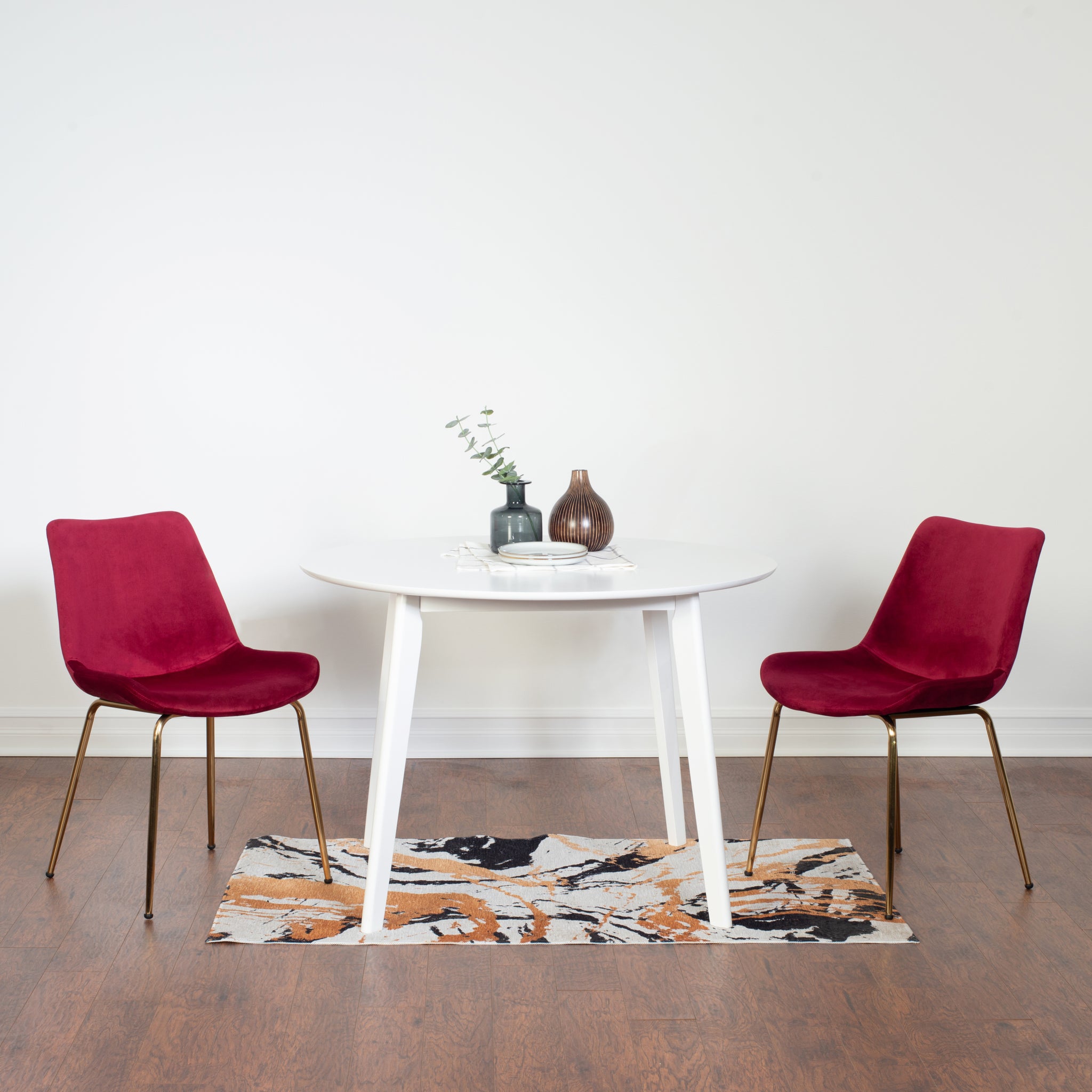 Aufurr Contemporary 3 Piece Dining Set, White Round Dining Table With 2 Chairs Wood White Seats 2 White Wood Fixed Table Rubberwood Round 4 Leg Round Dining Table With Chair Mdf