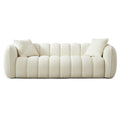 Marissa Sofa Cream Boucle Cream,White Wood Tufted Back Mid Century Modern Boucle,Solid Wood 3 Seat