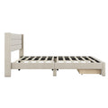 Queen Size Upholstered Platform Bed With A Big Drawer, Beige Box Spring Not Required Queen Beige Wood Bedroom Bed Frame Polyester Upholstered