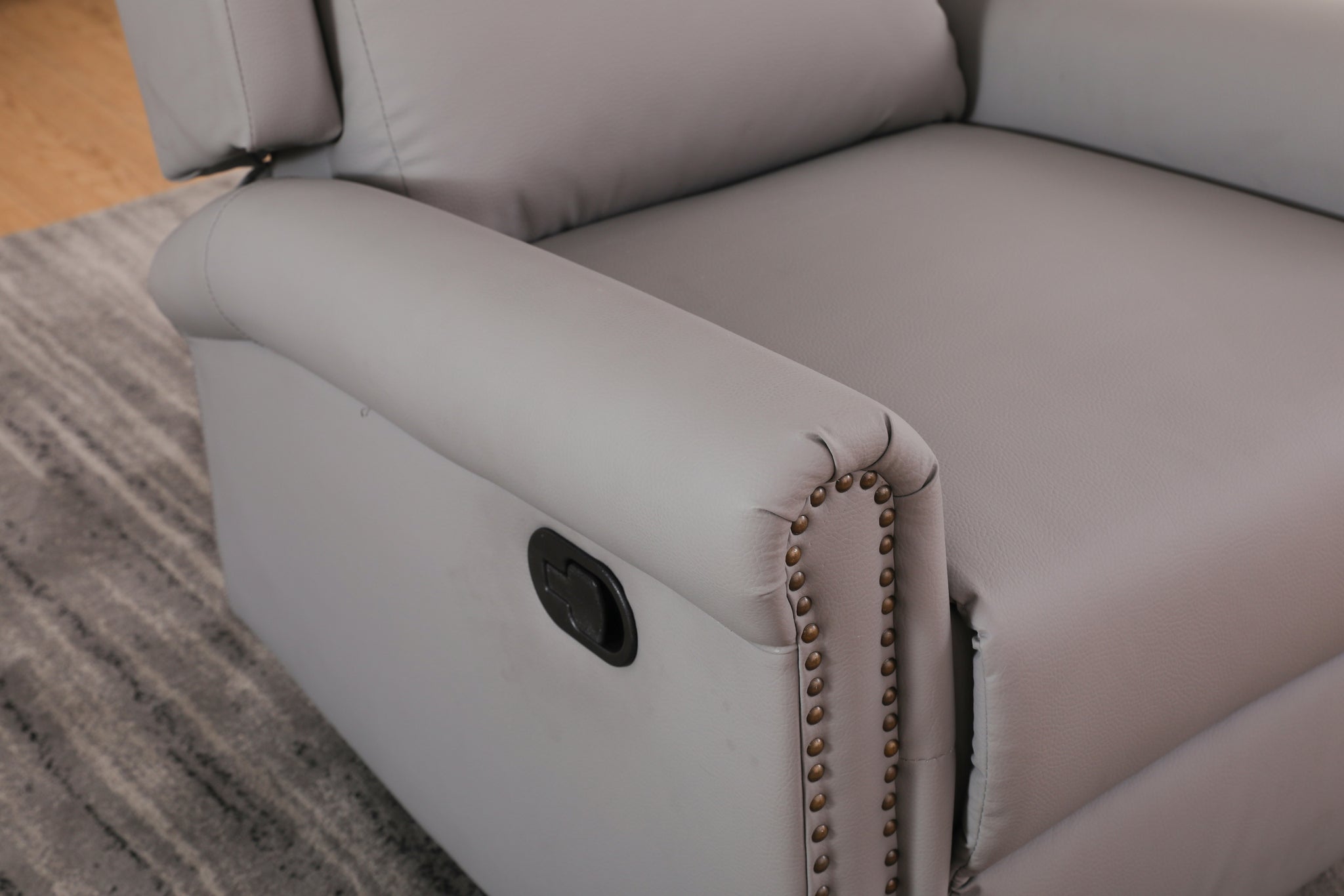 360 Degree Swivel Upholstered Manual Recliner With Trims For Living Room, Grey Gray Wood Primary Living Space Soft Handle Pu