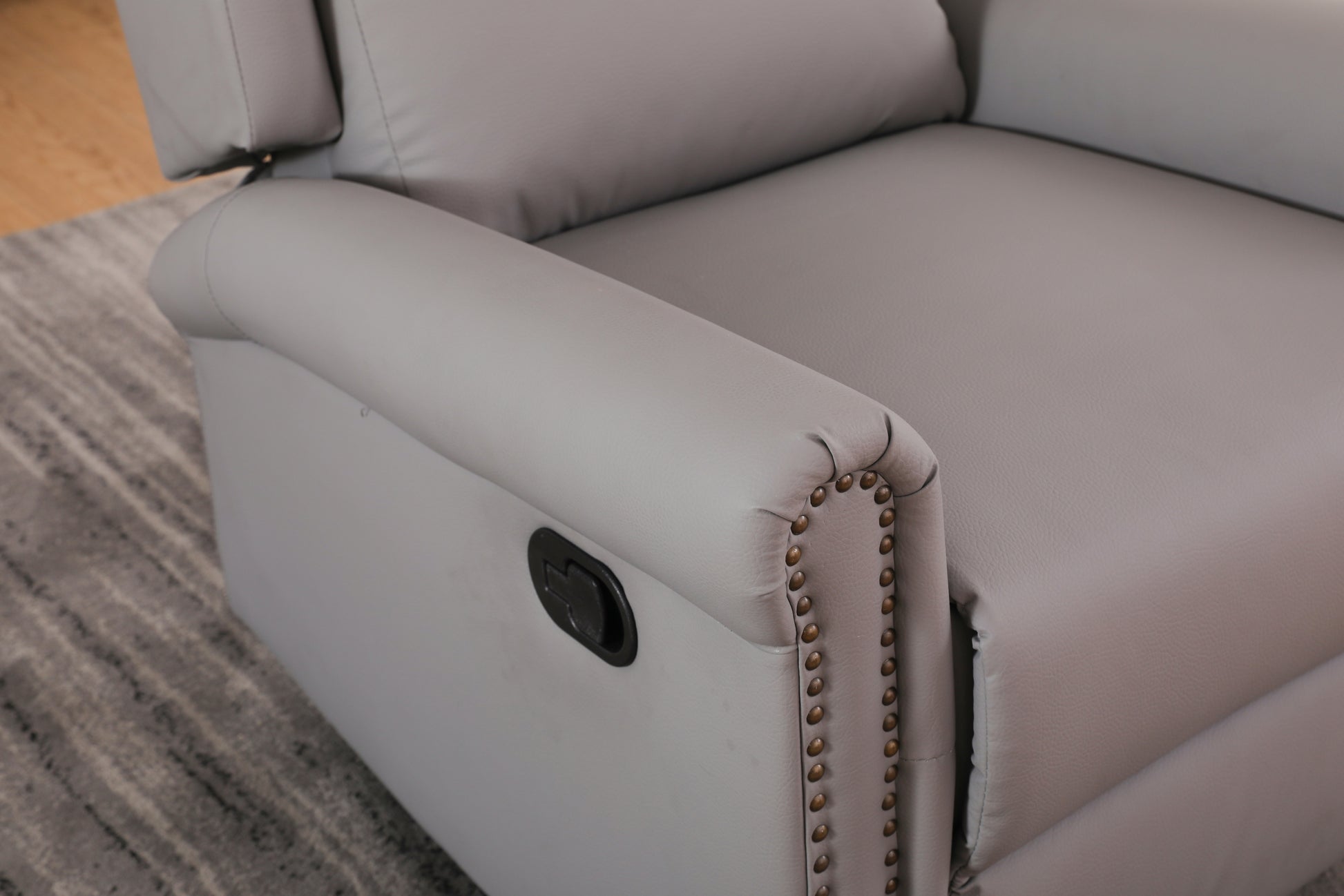 360 Degree Swivel Upholstered Manual Recliner With Trims For Living Room, Grey Gray Wood Primary Living Space Soft Handle Pu