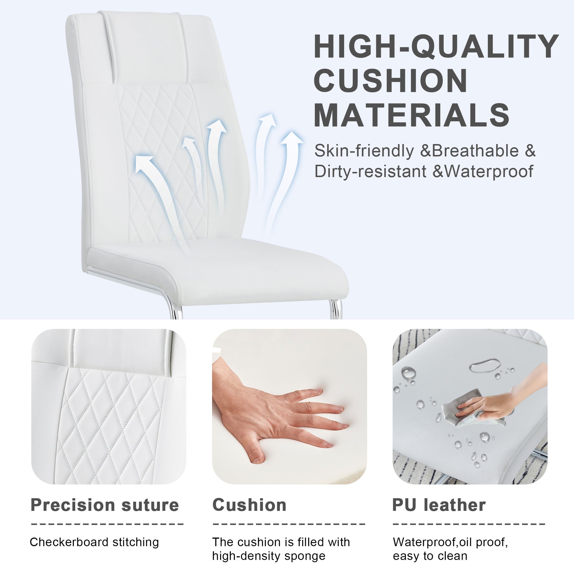 Table And Chair Set.Large Minimalist Rectangular Glass Dining Table For 6 8 With 0.39" Tempered Glass Tabletop And Silver Chrome Metal Legs.Paried With Comfortable Chairs With Pu Seats And Metal Legs. Silver Seats 8 Glass Metal