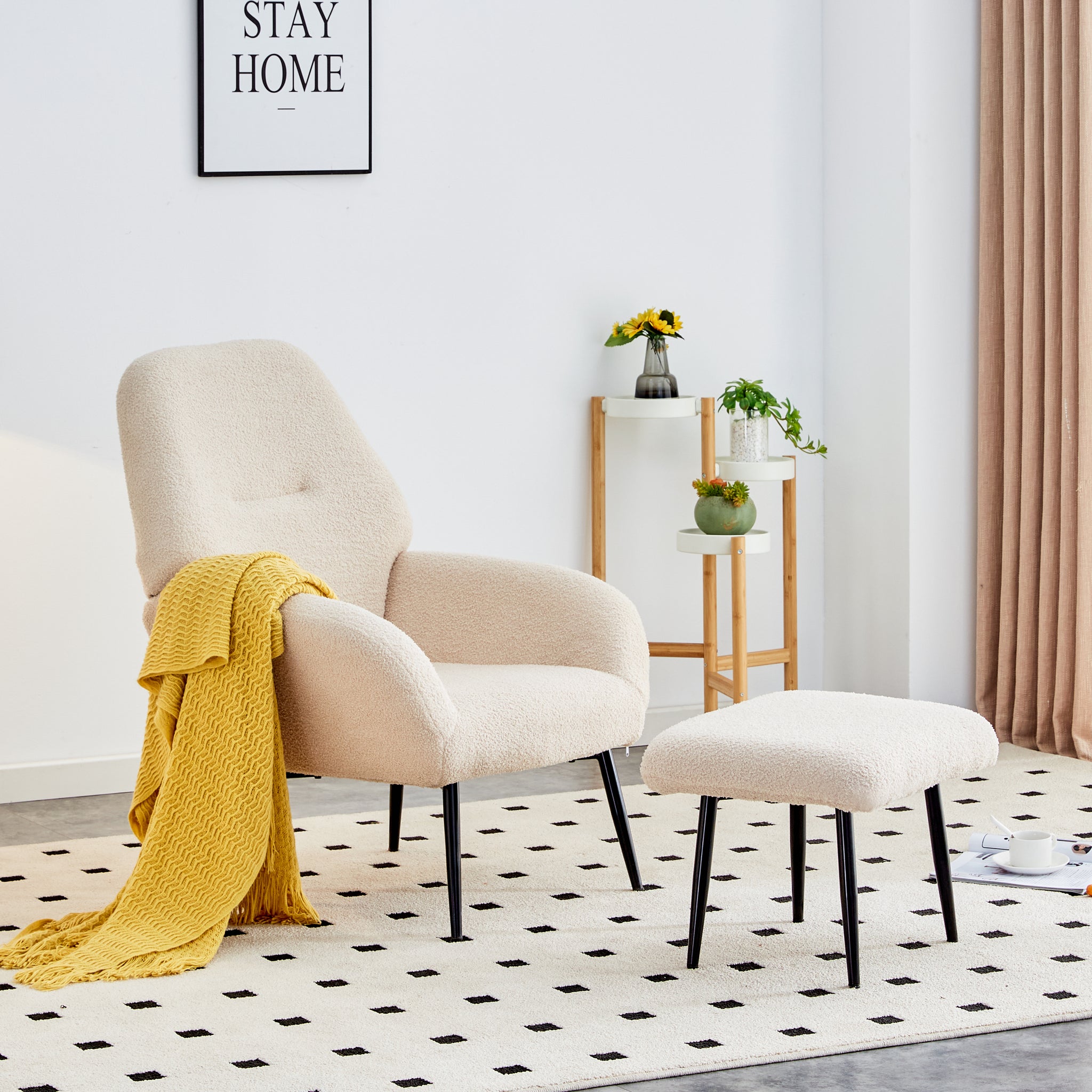 Light Luxury Single Sofa Modern Simple Living Room Balcony Leisure Sofa Chair,Beige Beige Sherpa 1 Seat