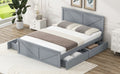 Queen Size Wooden Platform Bed With Four Storage Drawers And Support Legs, Gray Queen Gray Pine