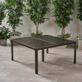 Outdoor Modern Aluminum Dining Table With Woven Accents, Gloss Black Red Aluminium