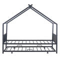 Twin Size Metal House Bed With Twin Size Trundle, Black Twin Black Metal