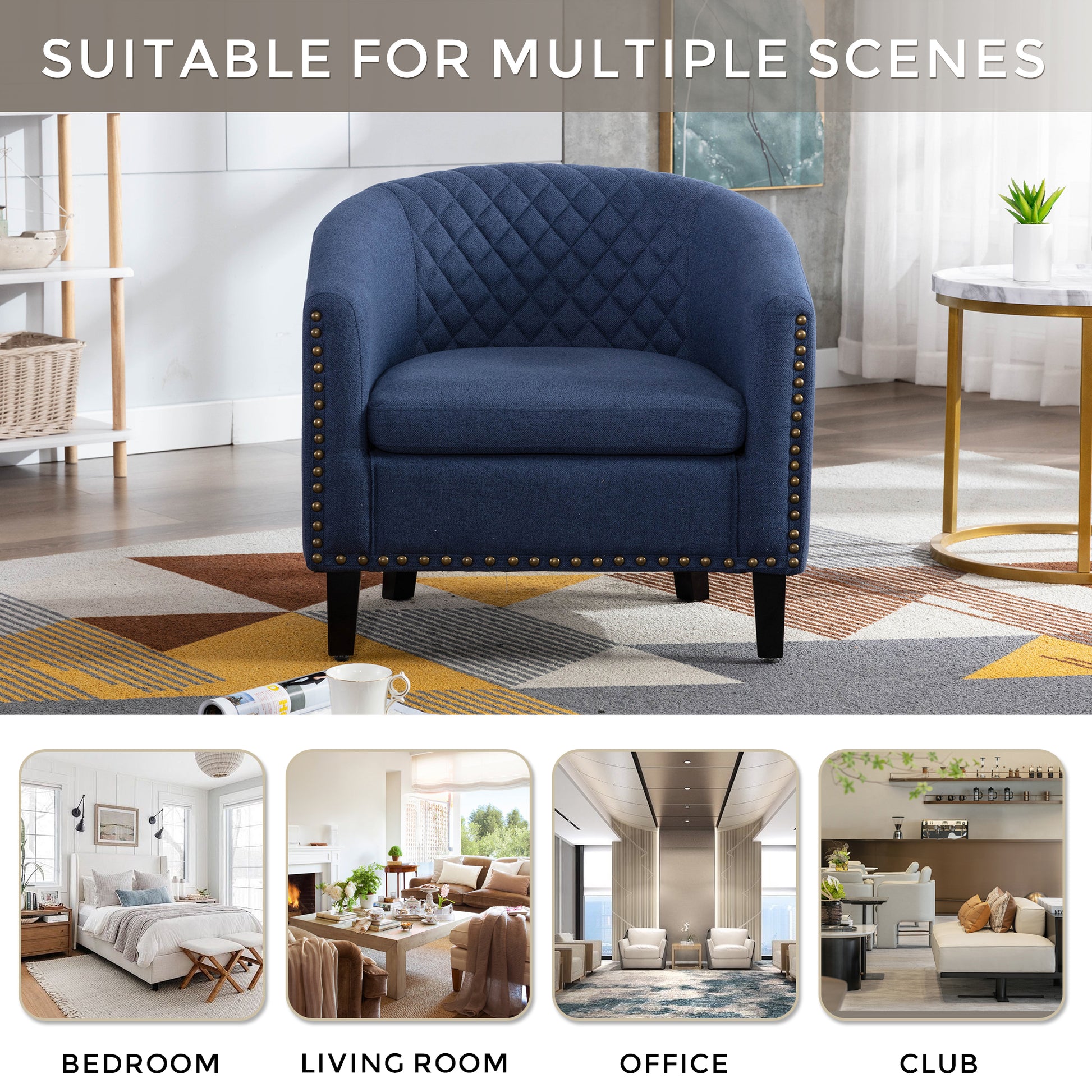 Coolmore Barrel Chairs With Soft Padded Armrest, Club Chairs With S And Solid Wood Legs For Living Room Bedroom Waiting Room Navy Linen Navy Primary Living Space Foam Linen