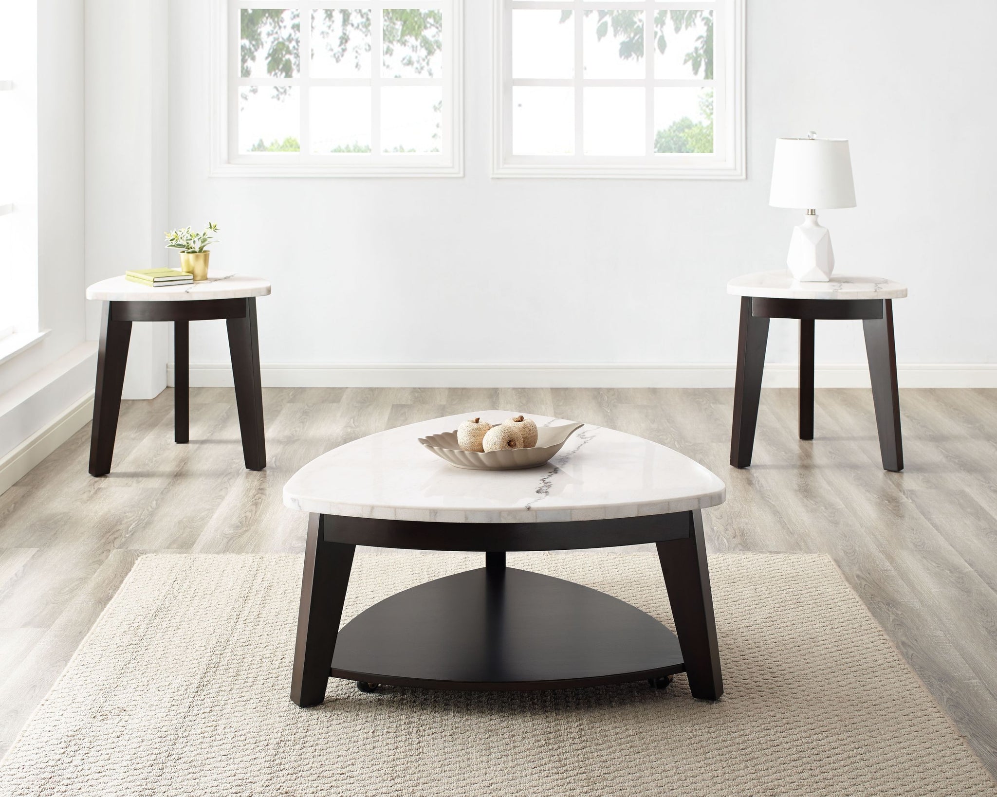 Francies 3 Piece Table Set White Marble White Marble