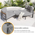 Patio Furniture Set, 4 Piece Round Outdoor Conversation Set All Weather Metal Sectional Sofa With Cushions Grey Seats 6 Metal
