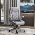 Vinsetto High Back 360 Swivel Ergonomic Home Office Chair With Flip Up Arms, Faux Leather Computer Desk Rocking Chair, Grey Grey Pu Leather