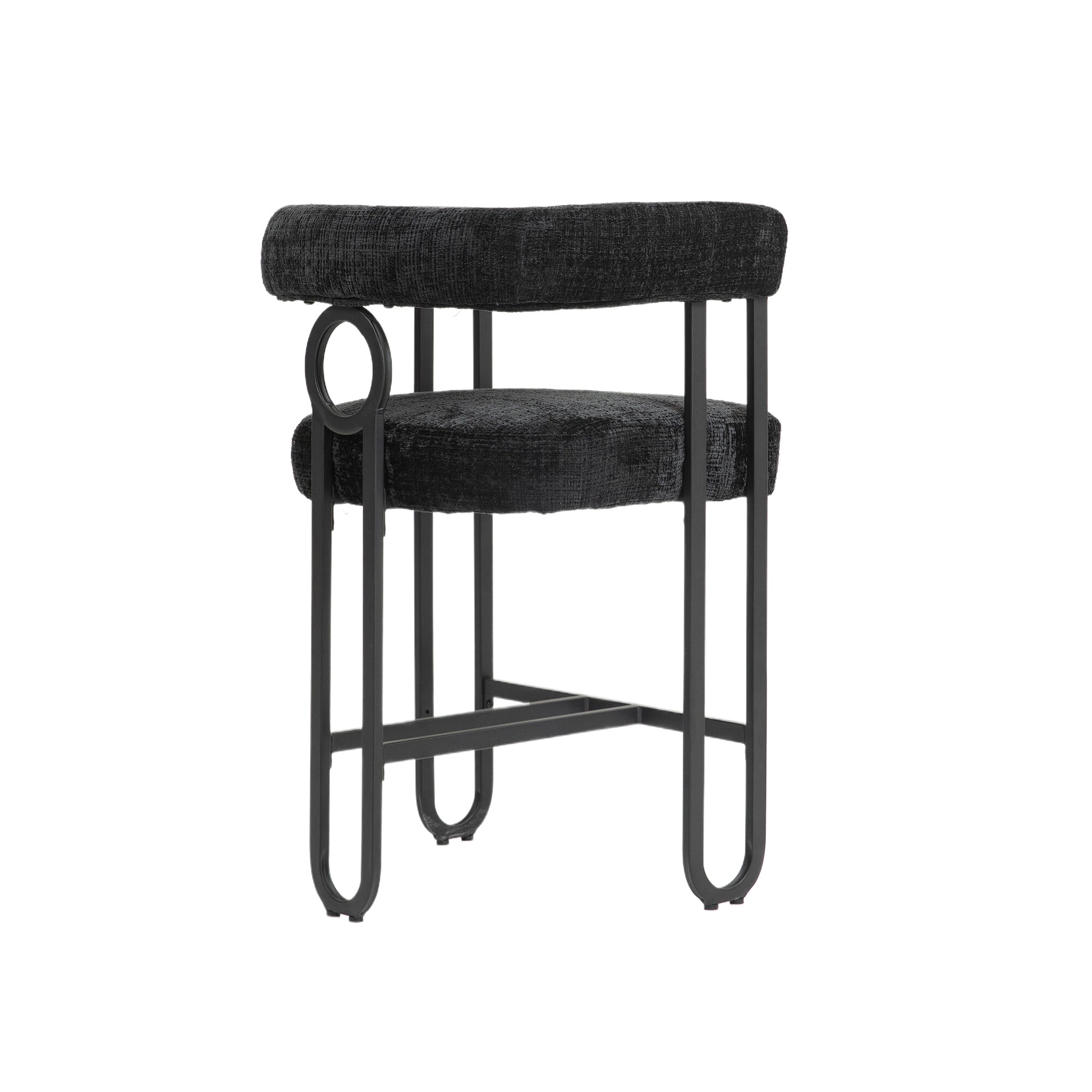 Coolmore Bar Stools Set Of 2, Modern Bar Stool With Back, Black Metal Frames, Upholstered Bar Stools For Kitchen Island, Pub, Club Black Chenille Black Dining Room Foam Chenille