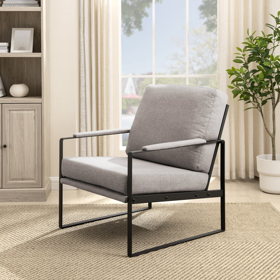 Contemporary Square Metal Frame Accent Chair Mushroom Black Mushroom Steel