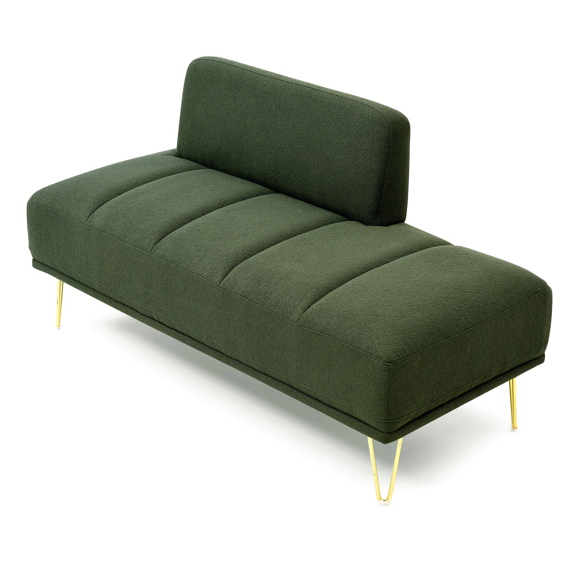 56.3"Inch Width Modern End Of Bed Bench,Teddy Fabric Upholstered 2 Seater Sofa Couch Entryway Ottoman Bench, Fuzzy Sofa Stool Footrest Window Bench With Gold Metal Legs For Bedroom, Living Room,Green Green Wood Primary Living Space Modern Foam Teddy 2