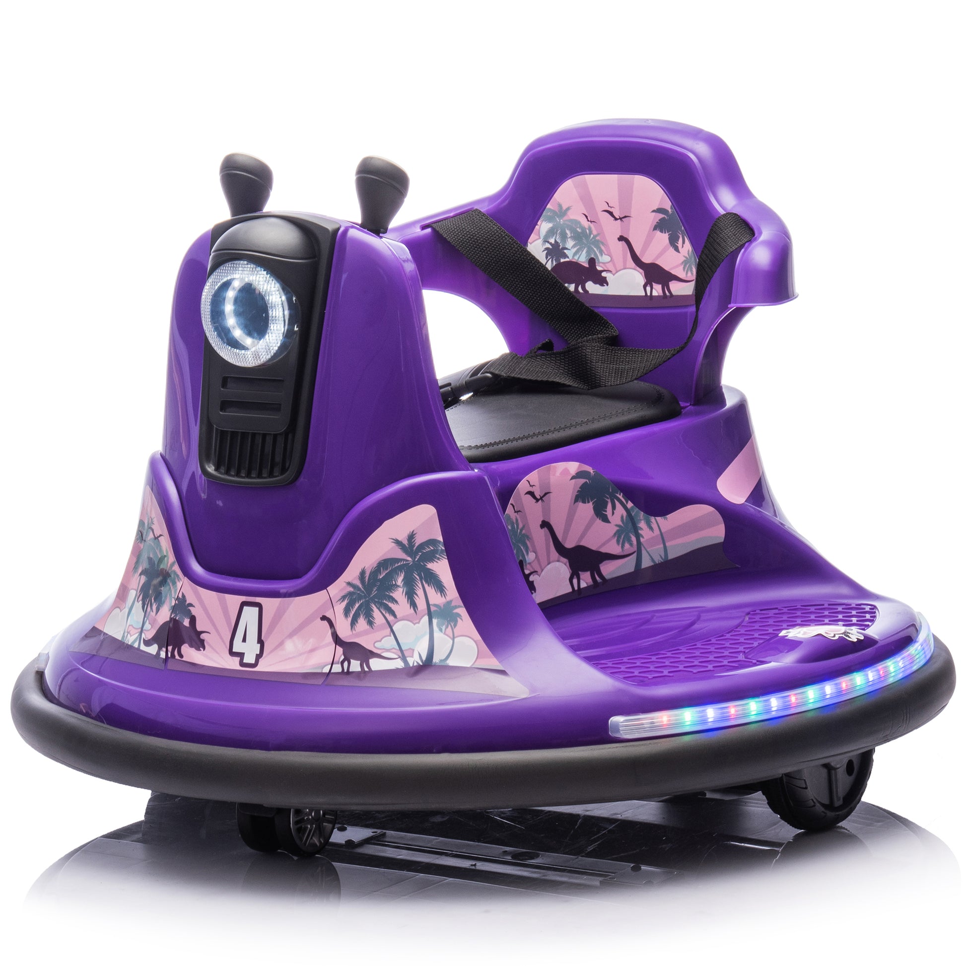 12V Kids Ride On Bumper Car W Parents Control,Rotate 360 Degrees,Two Handed Switch For Direction Control,Bumper Strip,Light Belt,Mp3 Music,Bluetooth,Provide A Speed Of 0.75Mph For Kids Of 2 5 Purple