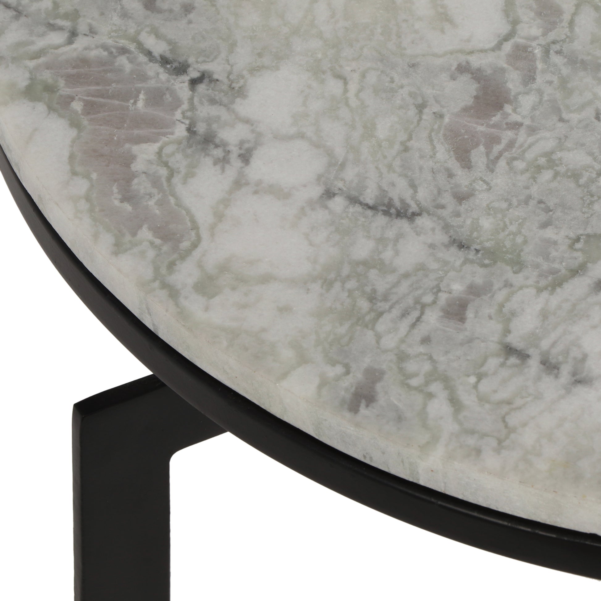 Round Accent Side Table Natural Black Marble Metal