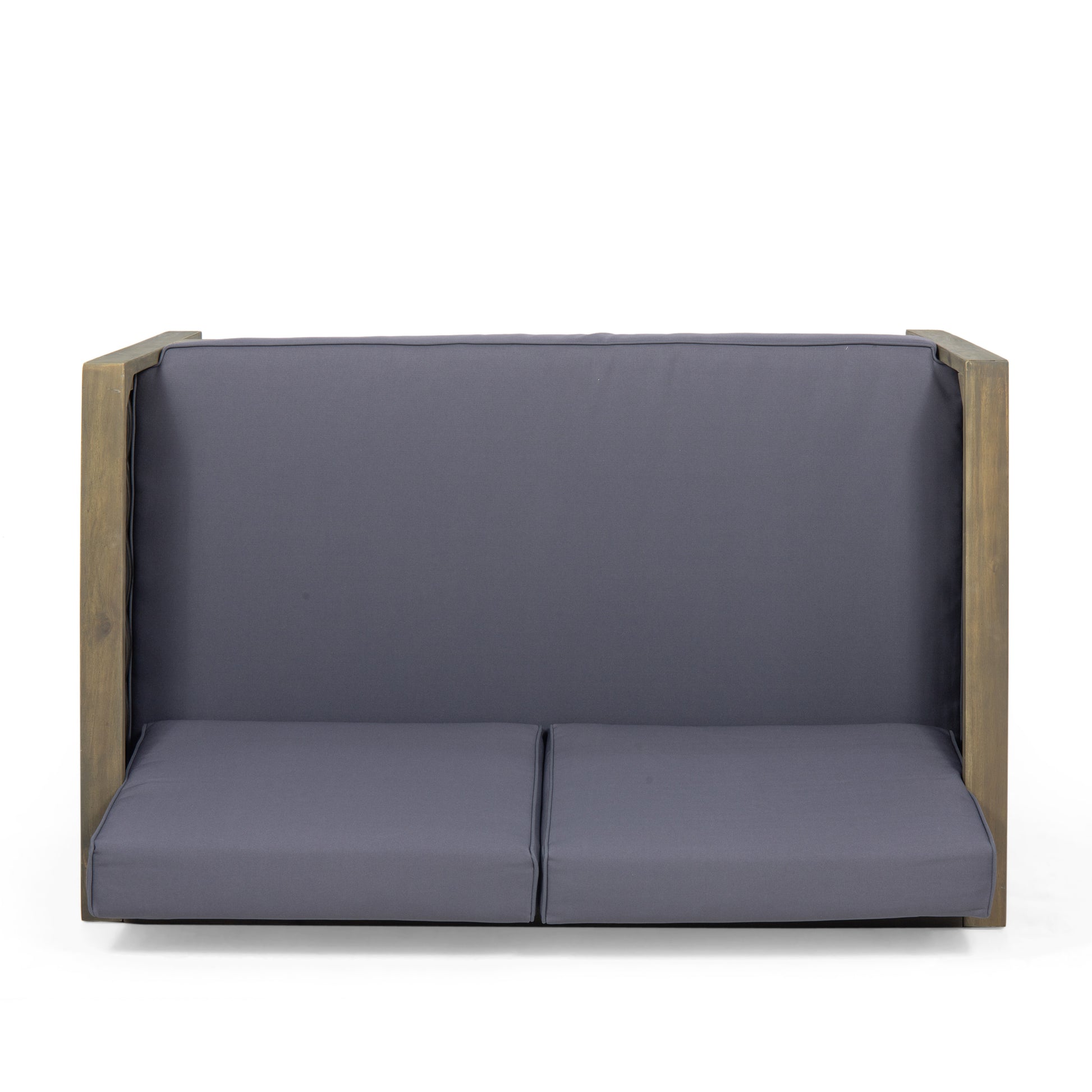 Outdoor Acacia Wood And Wicker Loveseat And Coffee Table Set With Cushions, Gray Mixed Gray Dark Gray Gray Acacia Wood