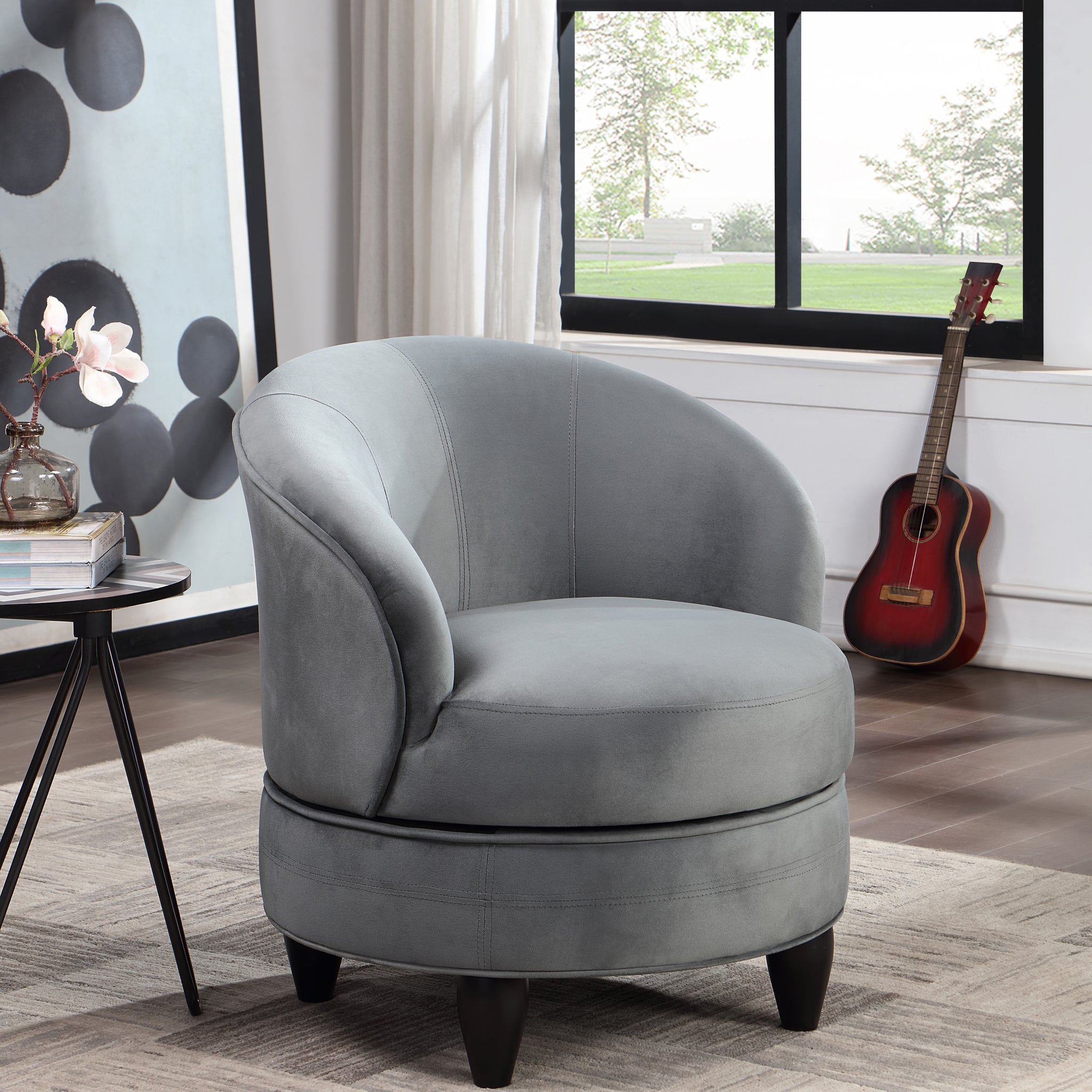 Sophia Swivel Chair Gray Velvet Gray Wood