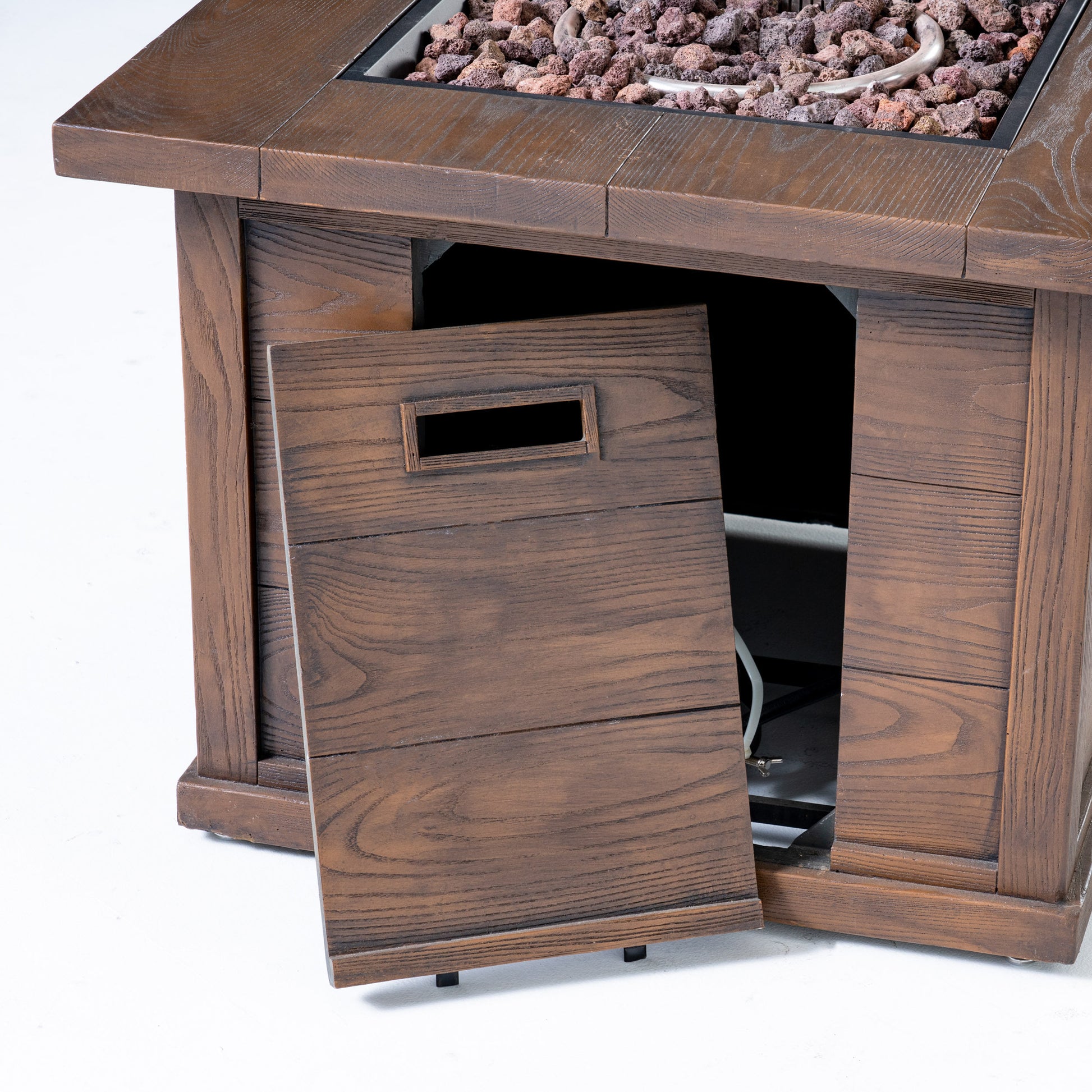 Patio Outdoor 24'' H X 32'' W Square Gas Burning Concrete Fire Pit Wood Pattern Brown 40,000 Btu Brown Garden & Outdoor Magnesium Oxide