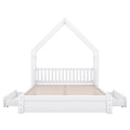 Wood Queen Size House Platform Bed With Guardrail And 2 Drawers, White Box Spring Not Required Queen White Wood Bedroom Bed Frame Solid Wood Mdf