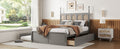 Queen Size Rattan Platform Bed With With 2 Big Drawers, T Size Trundle, Gray Queen Gray Plywood