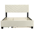 Queen Size Upholstered Platform Bed With Twill Headboard, Pullout Bed And Two Drawers, Flannel, Beige Queen Beige Mdf Lvl