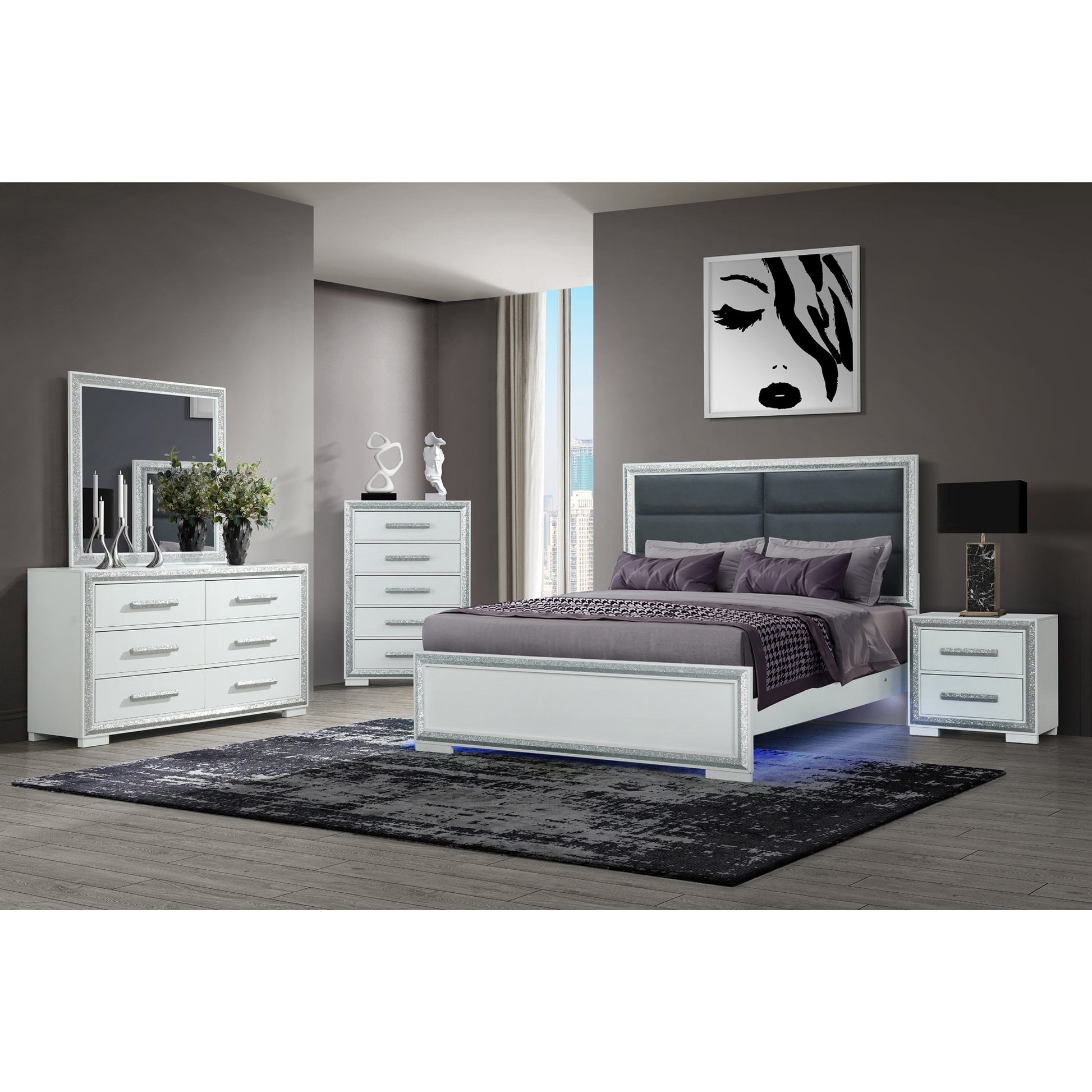 Annie Silver Nightstand Silver Gray 2 Drawers Bedroom With Legs Contemporary Rubberwood Dovetail Joints Silver Wood Wood