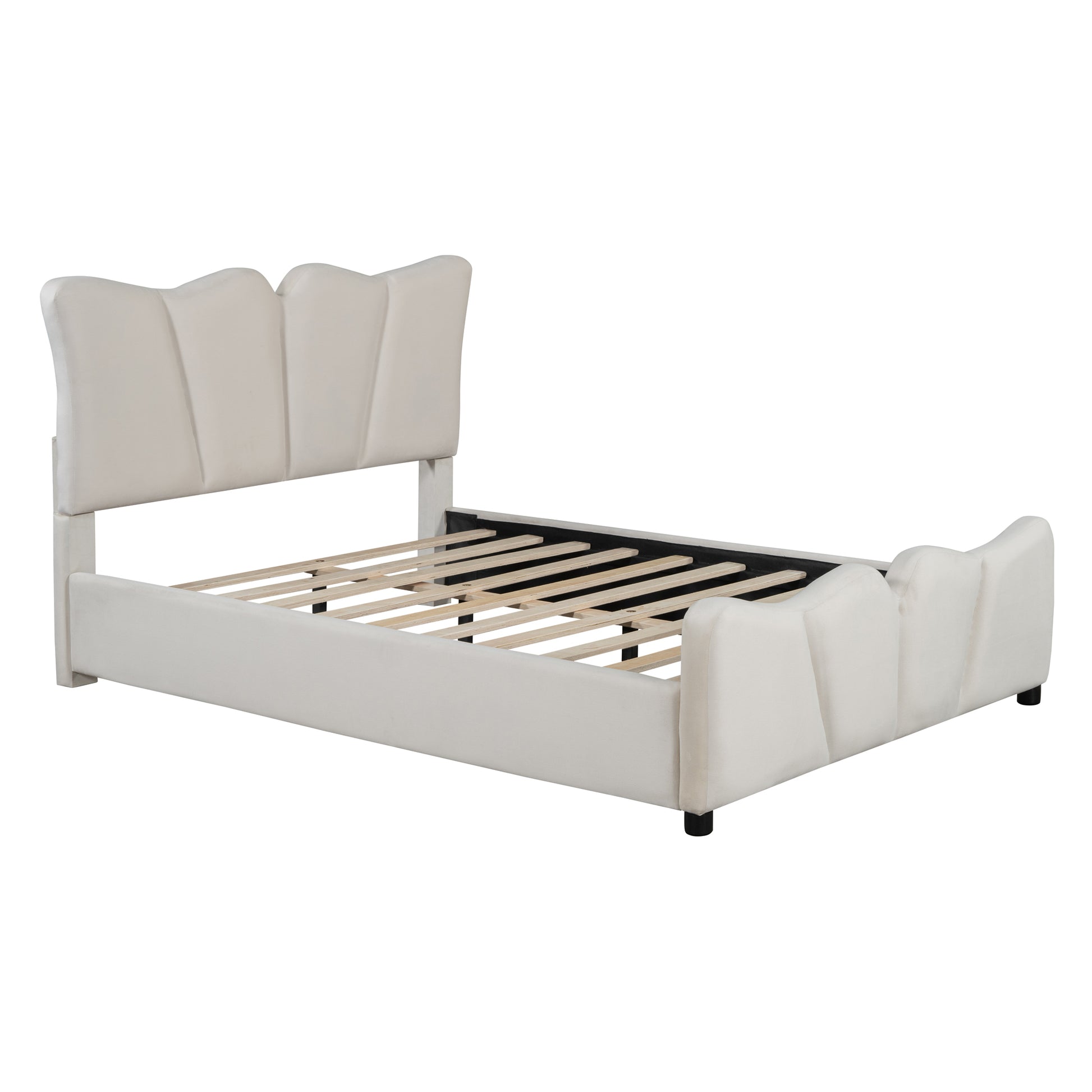 Full Size Upholstered Platform Bed Velvet Upholstered Bed, Beige Full Beige Velvet