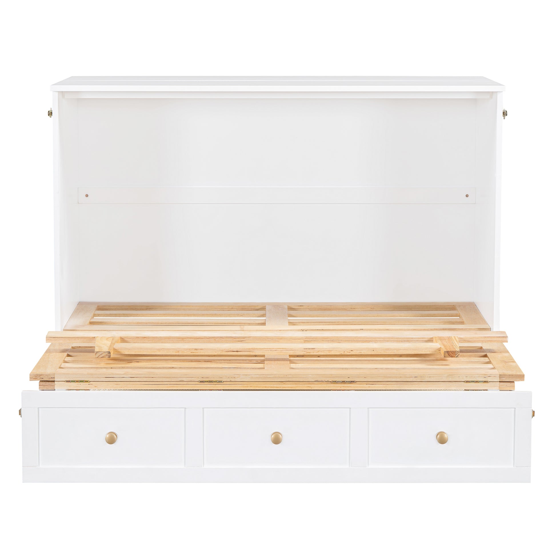 Full Size Murphy Bed With Large Drawers,White Full White Plywood