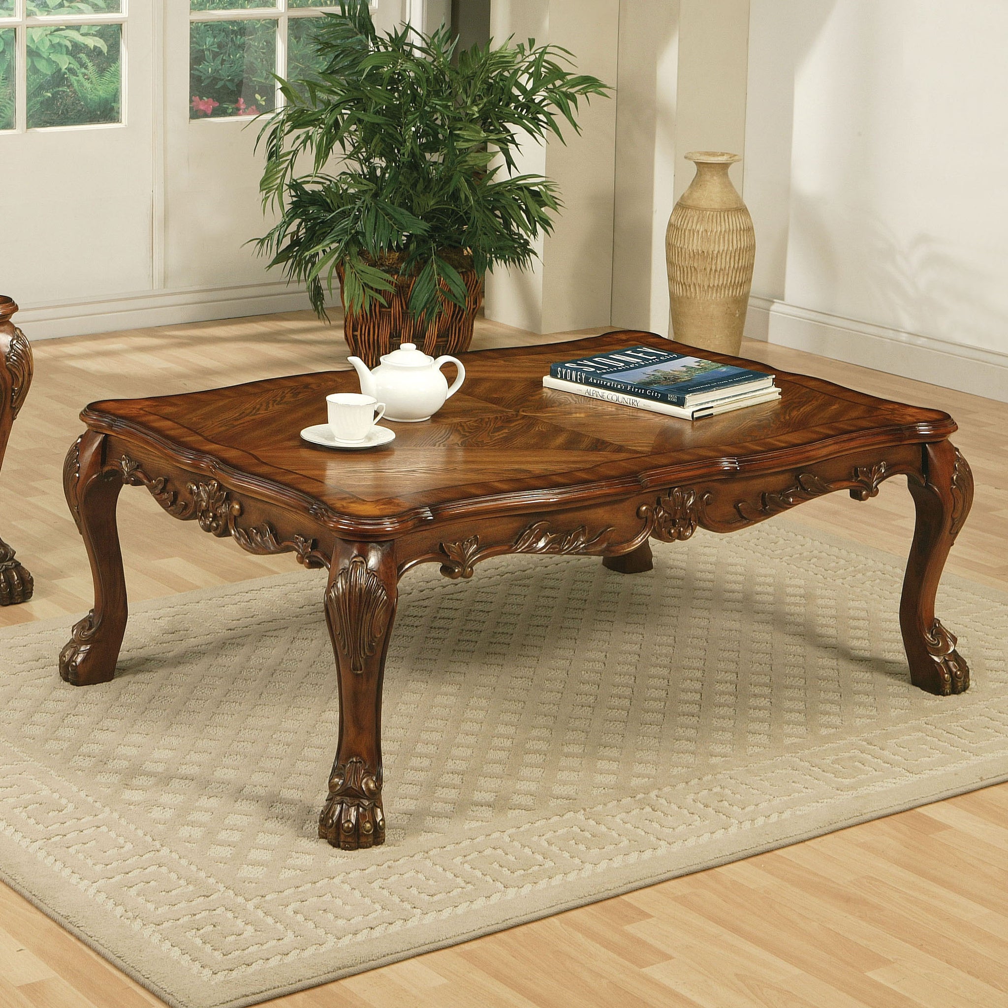 Cherry Oak Coffee Table With Claw Leg Cherry Primary Living Space Rectangular Solid Wood