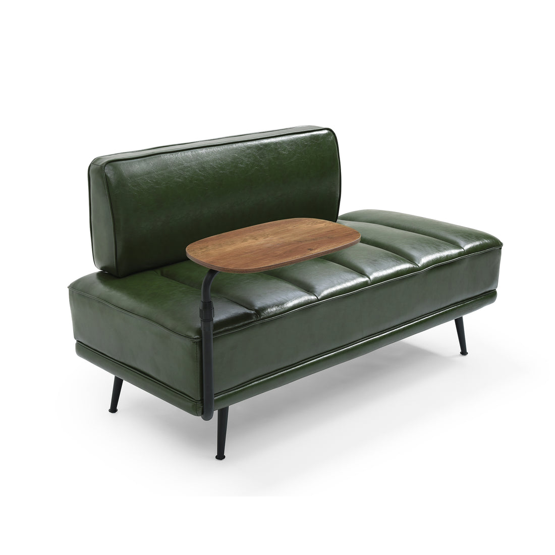 55"Inch Width Modern End Of Bed Bench,Green Faux Leather Upholstered With Side Table, 360 Degree Swivel Tray Couch,Entryway Ottoman,Window Bench With Metal Legs For Bedroom, Living Room Green Faux Leather Wood Primary Living Space Modern Foam Pu Leather
