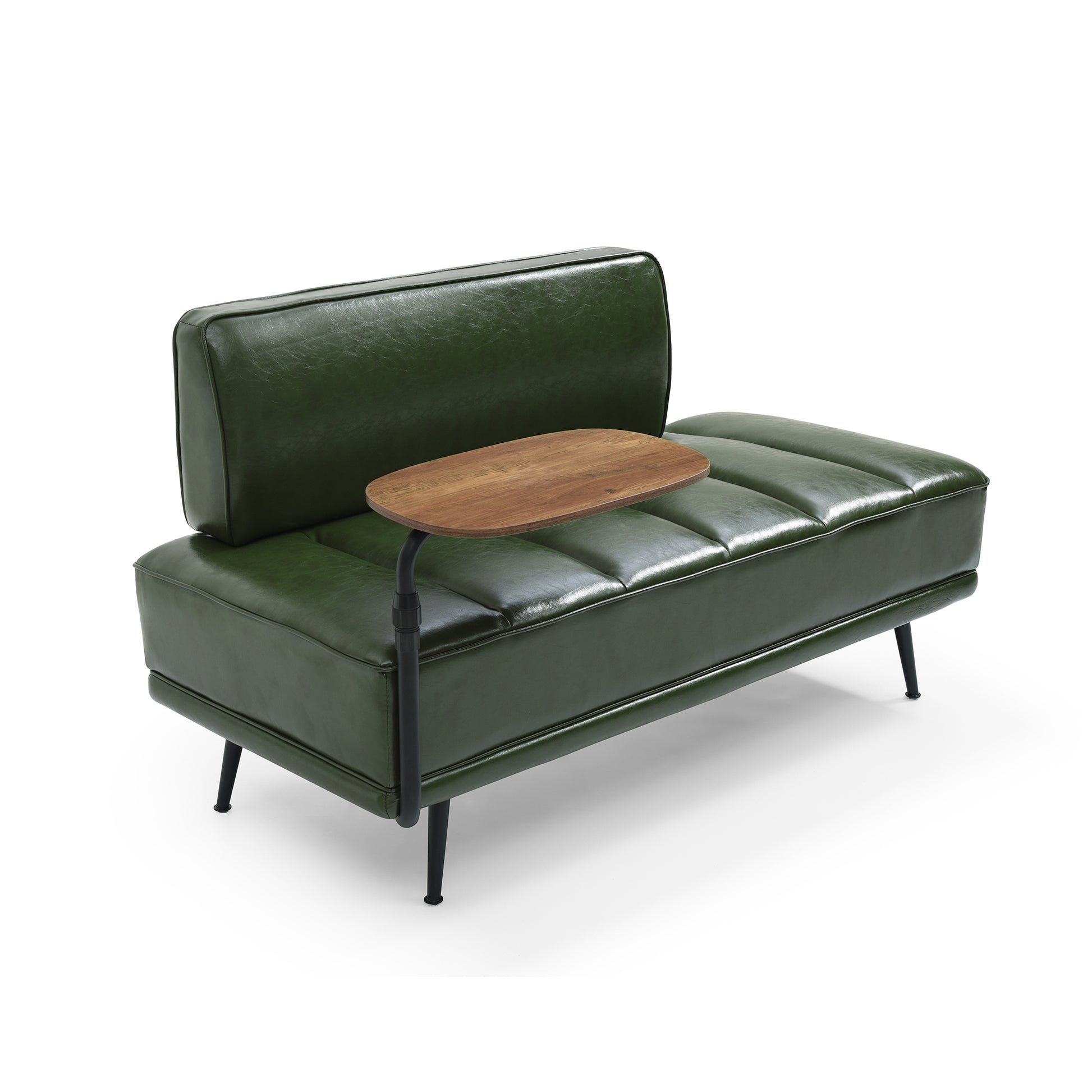 55"Inch Width Modern End Of Bed Bench,Green Faux Leather Upholstered With Side Table, 360 Degree Swivel Tray Couch,Entryway Ottoman,Window Bench With Metal Legs For Bedroom, Living Room Green Faux Leather Wood Primary Living Space Modern Foam Pu Leather