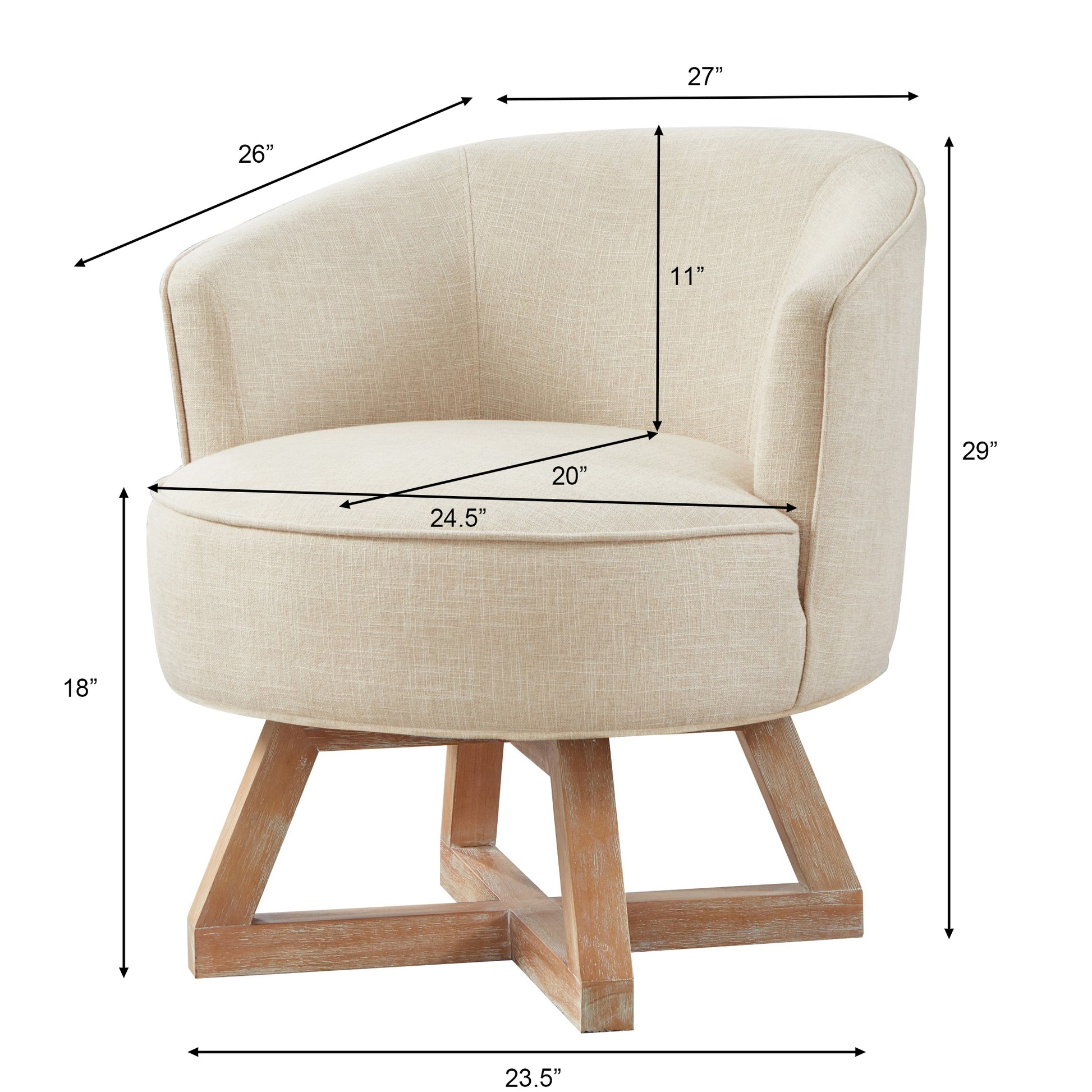 Swivel Chair With Cross Shaped Wooden Base,Lounge Chair With Solid Wood Legs, 360 Freely Swivel Chairclassic Linen Fabric For Living Room, Bedroom, Office, Dresser Beige Beige Primary Living Space American Design,Artsy,Casual,Classic,Modern Rubberwood
