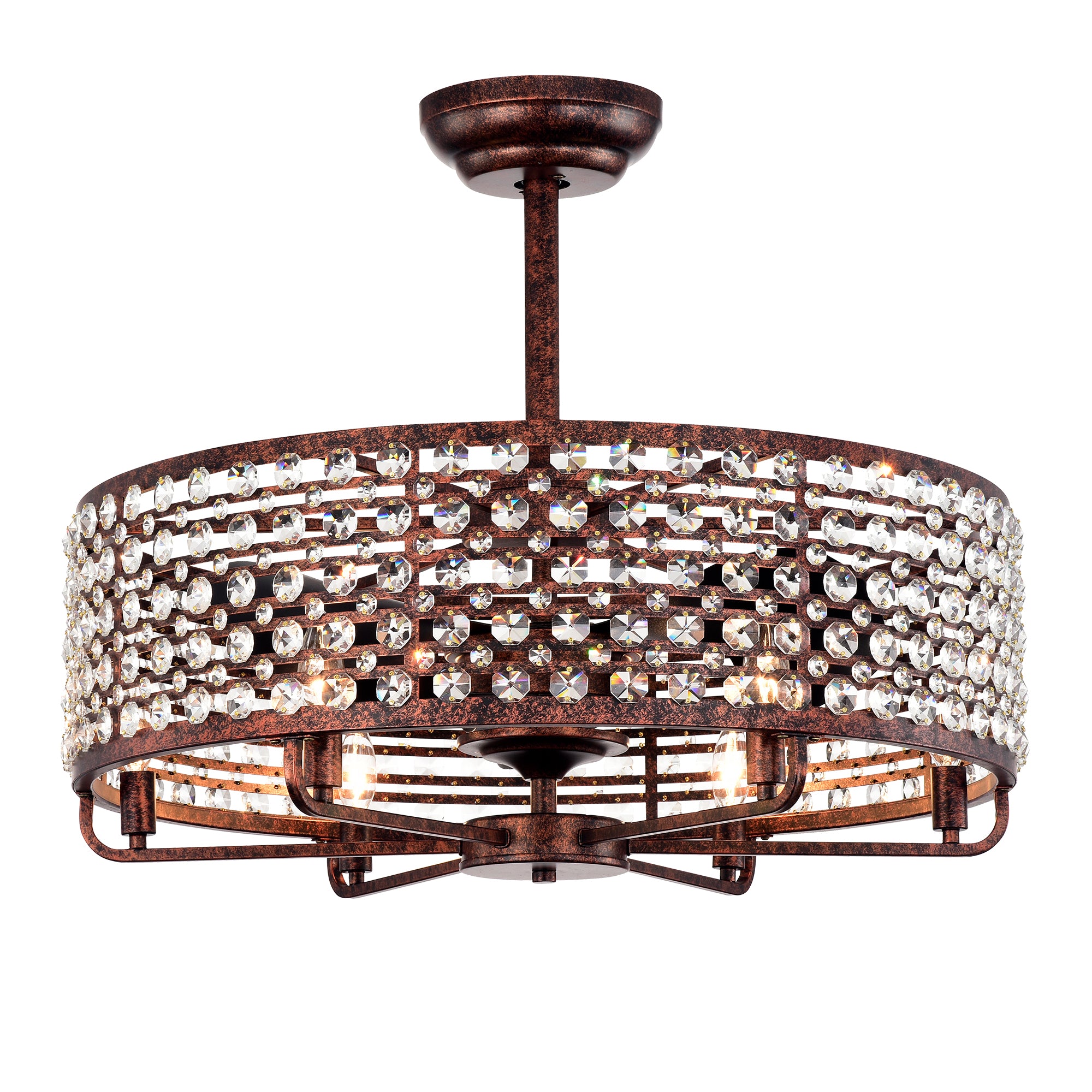 Dia 26.8 Inch Chandelier Ceiling Fan ,Crystal Shade Ceiling Fan With Remote Control,3 Abs Blade 4 Light No Include Bulb Rustic Brown American Design,American Traditional,Classic,Contemporary,Farmhouse Abs Metal
