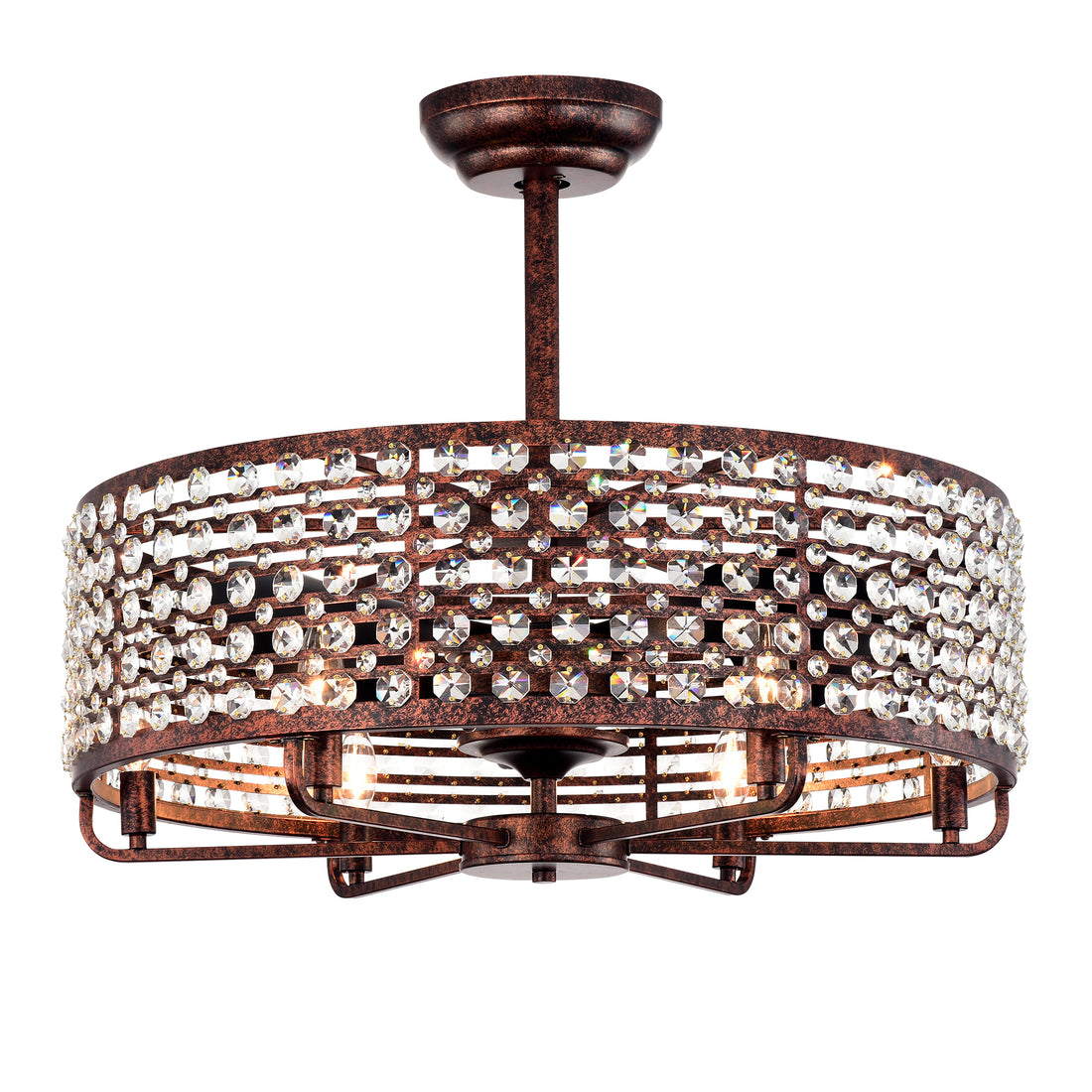Dia 26.8 Inch Chandelier Ceiling Fan ,Crystal Shade Ceiling Fan With Remote Control,3 Abs Blade 4 Light No Include Bulb Rustic Brown American Design,American Traditional,Classic,Contemporary,Farmhouse Abs Metal