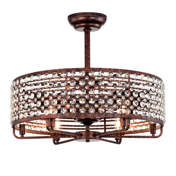 Dia 26.8 Inch Chandelier Ceiling Fan ,Crystal Shade Ceiling Fan With Remote Control,3 Abs Blade 4 Light No Include Bulb Rustic Brown American Design,American Traditional,Classic,Contemporary,Farmhouse Abs Metal