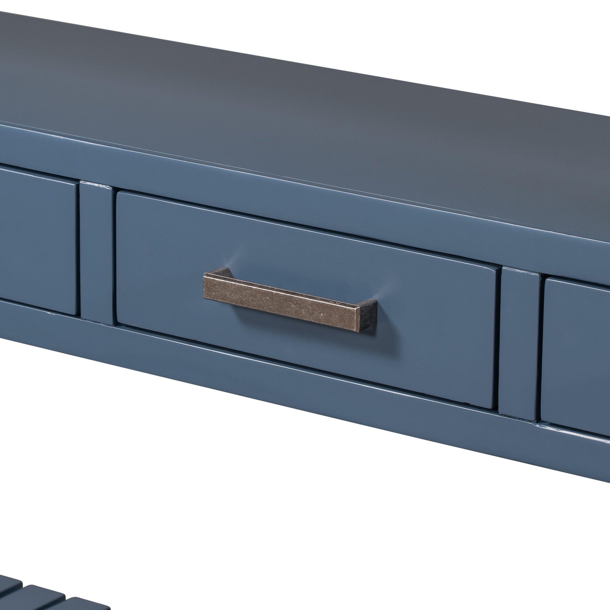 62.2'' Modern Console Table Sofa Table For Living Room With 4 Drawers And 2 Shelves Navy Blue Solid Wood Mdf