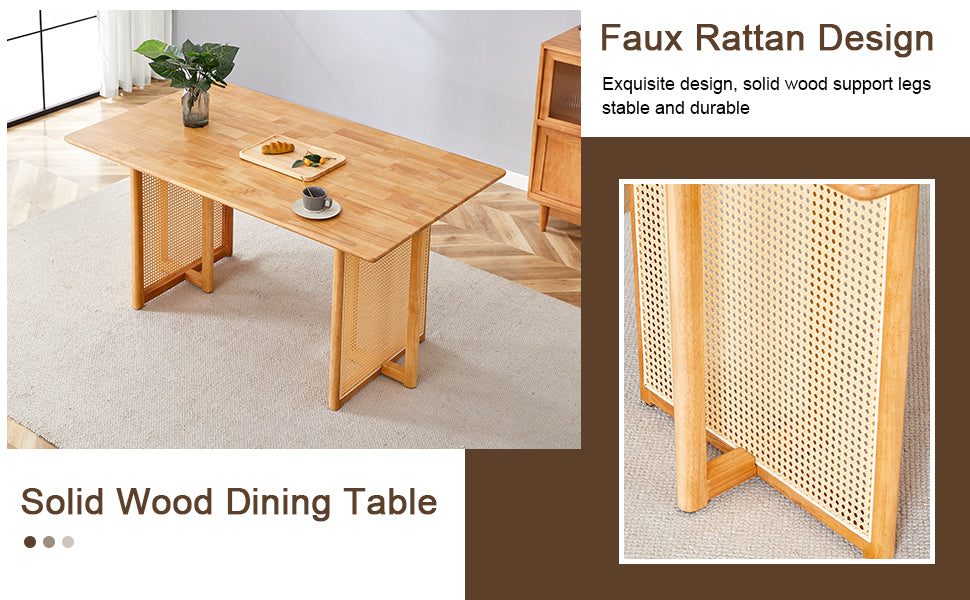 Chinese Country Retro Solid Wood Dining Table, Simple Modern Imitation Rattan Dining Table, Wooden Dining Table, Desk. Suitable For Dining Room, Living Room, Office Wood Rubber Wood