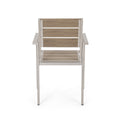 Outdoor Modern Aluminum Dining Chair With Faux Wood Seat Set Of 2 , Natural And Silver Natural Aluminium