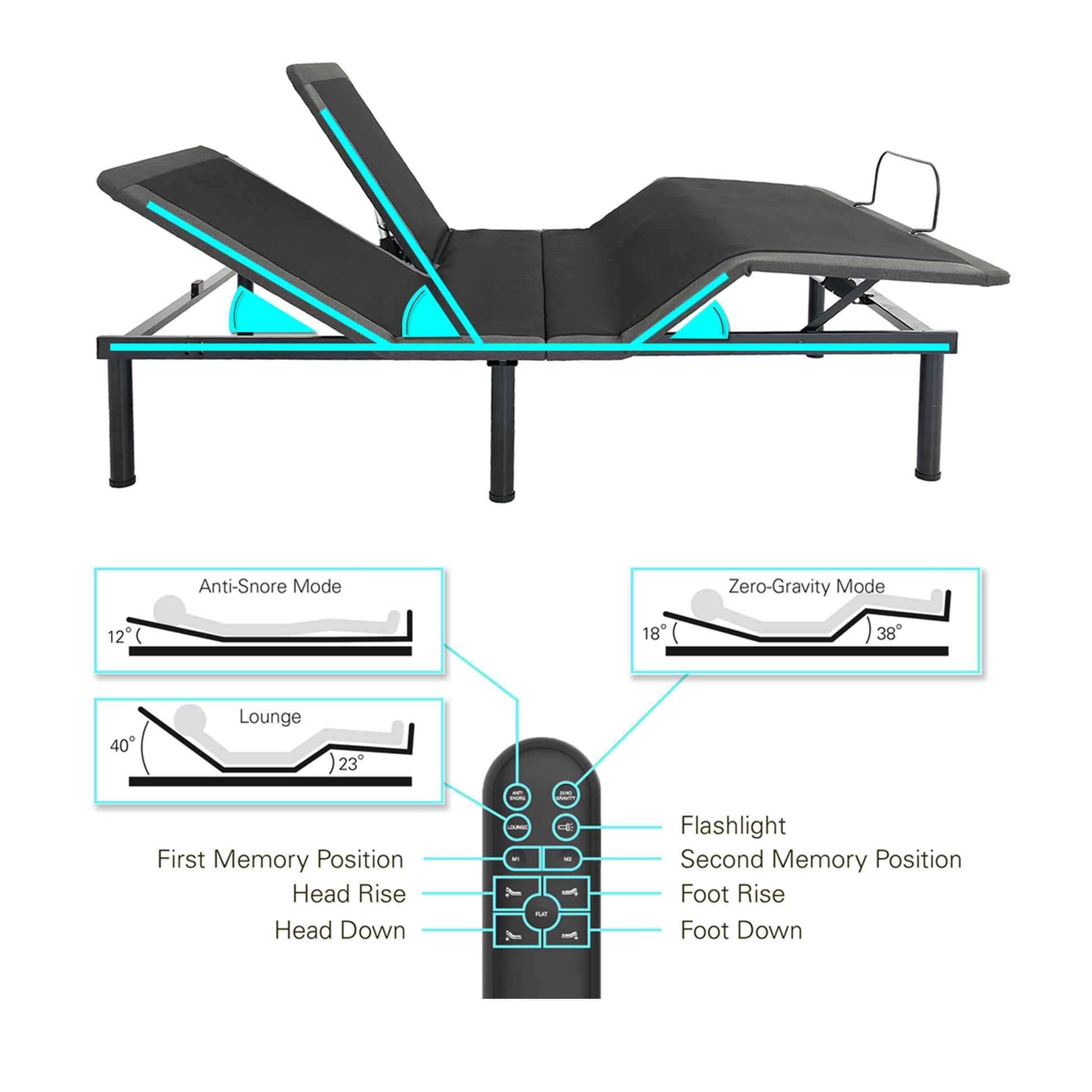 Queen Size Flex Head Quick Assembly Adjustable Bed Frame With Voice Activated Controls Black Metal Metal