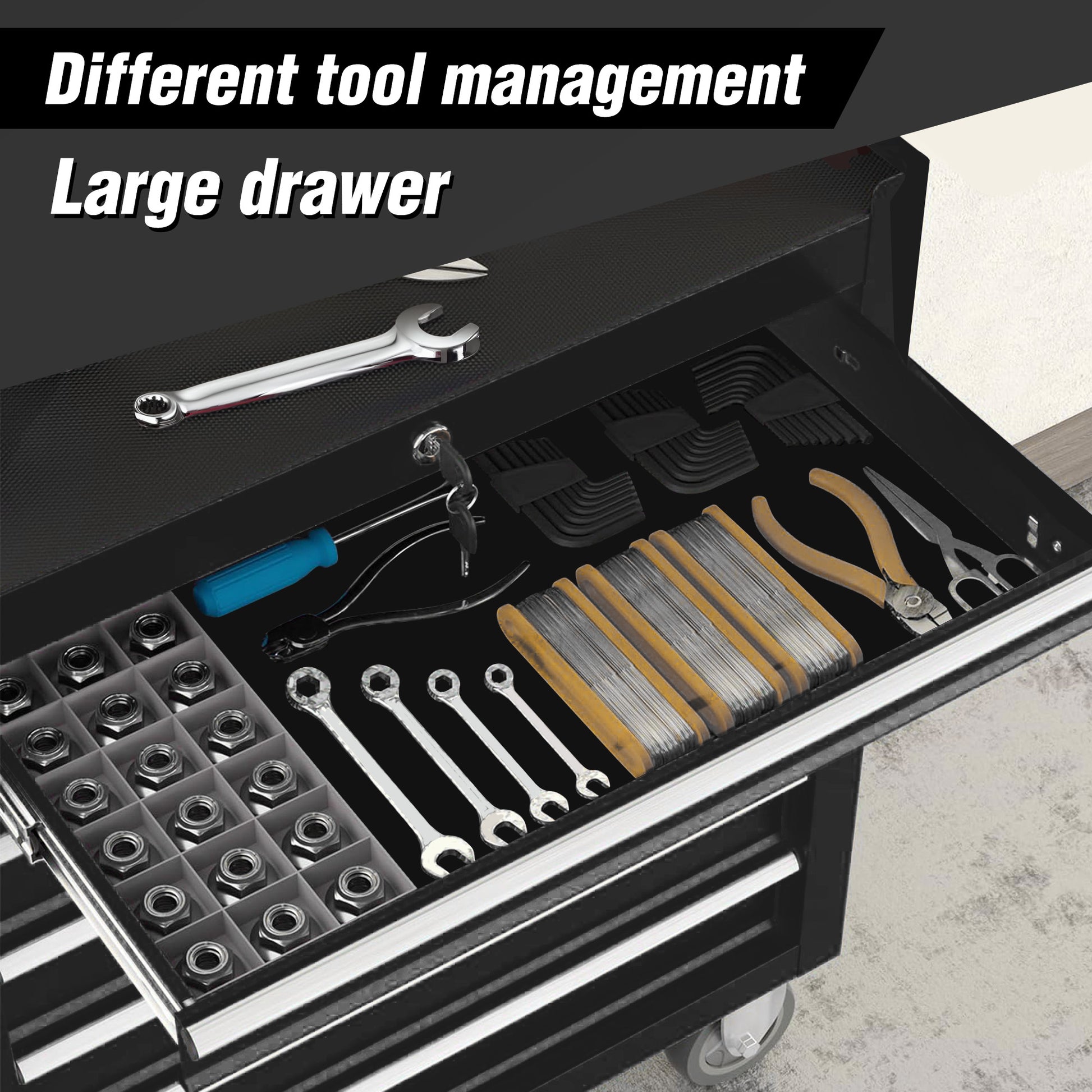 Rolling Tool Chest With 7 Drawer Tool Box With Wheels Multifunctional Tool Cart Mechanic Tool Storage Cabinet For Garage, Warehouse, Workshop, Repair Shop Black Steel