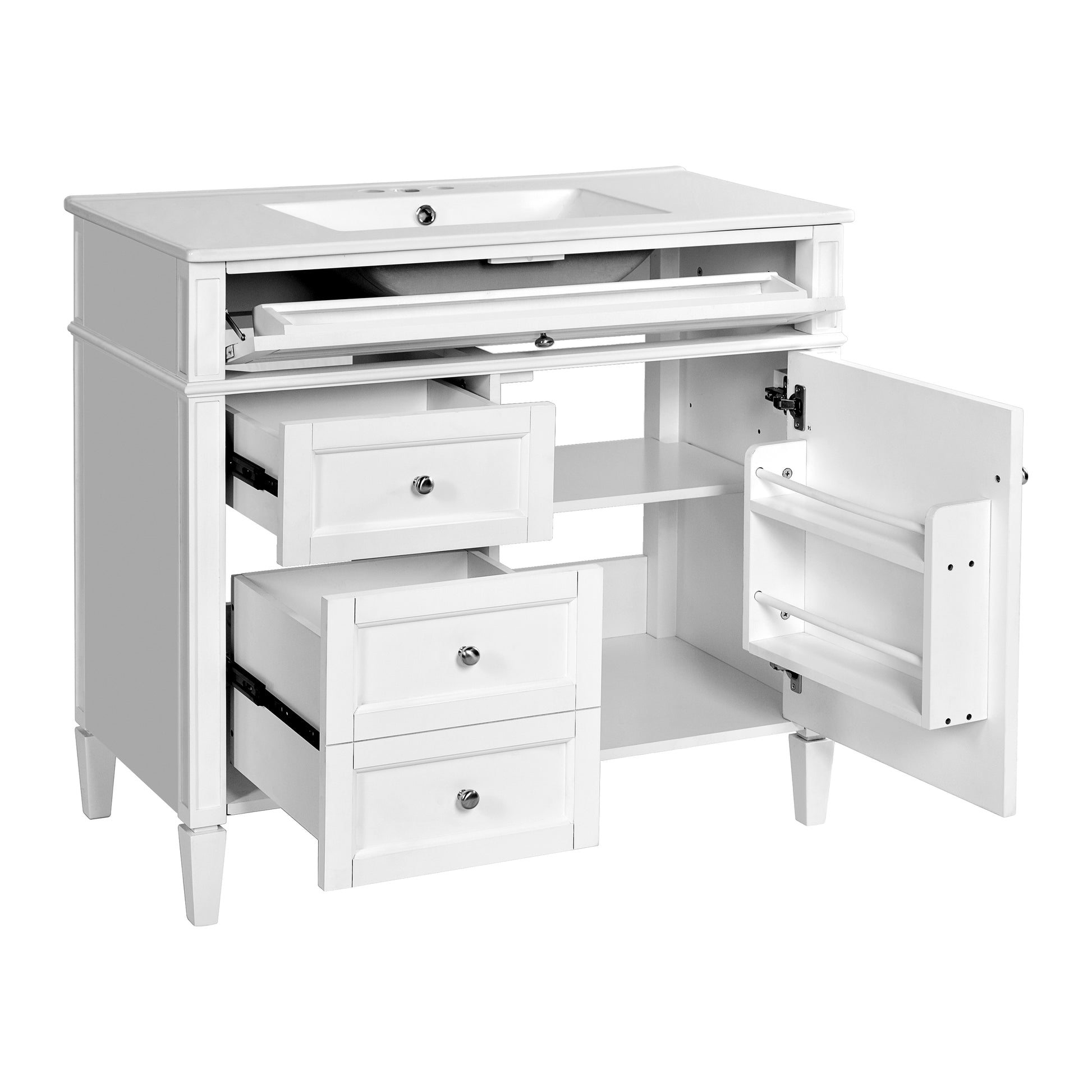 36'' Bathroom Vanity With Medicine Cabinet, Modern Bathroom Storage Cabinet With 2 Soft Closing Doors And 4 Drawers, Single Sink Bathroom Vanity White Bathroom Ceramic,Solid Wood Mdf
