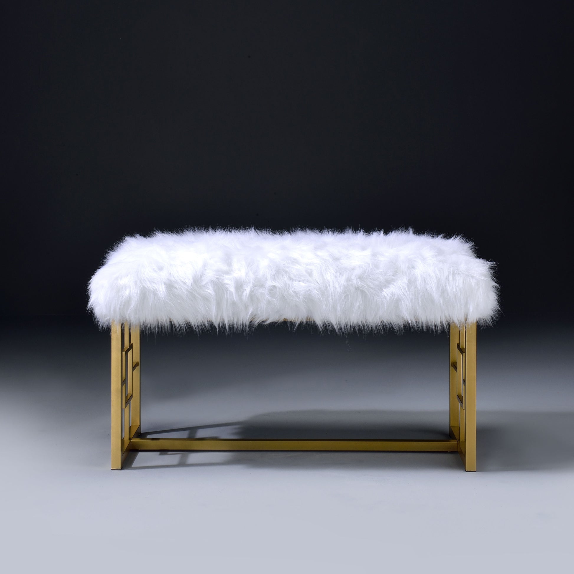 White And Gold Bench With Sled Base White Gold Bedroom White Contemporary Fabric Metal