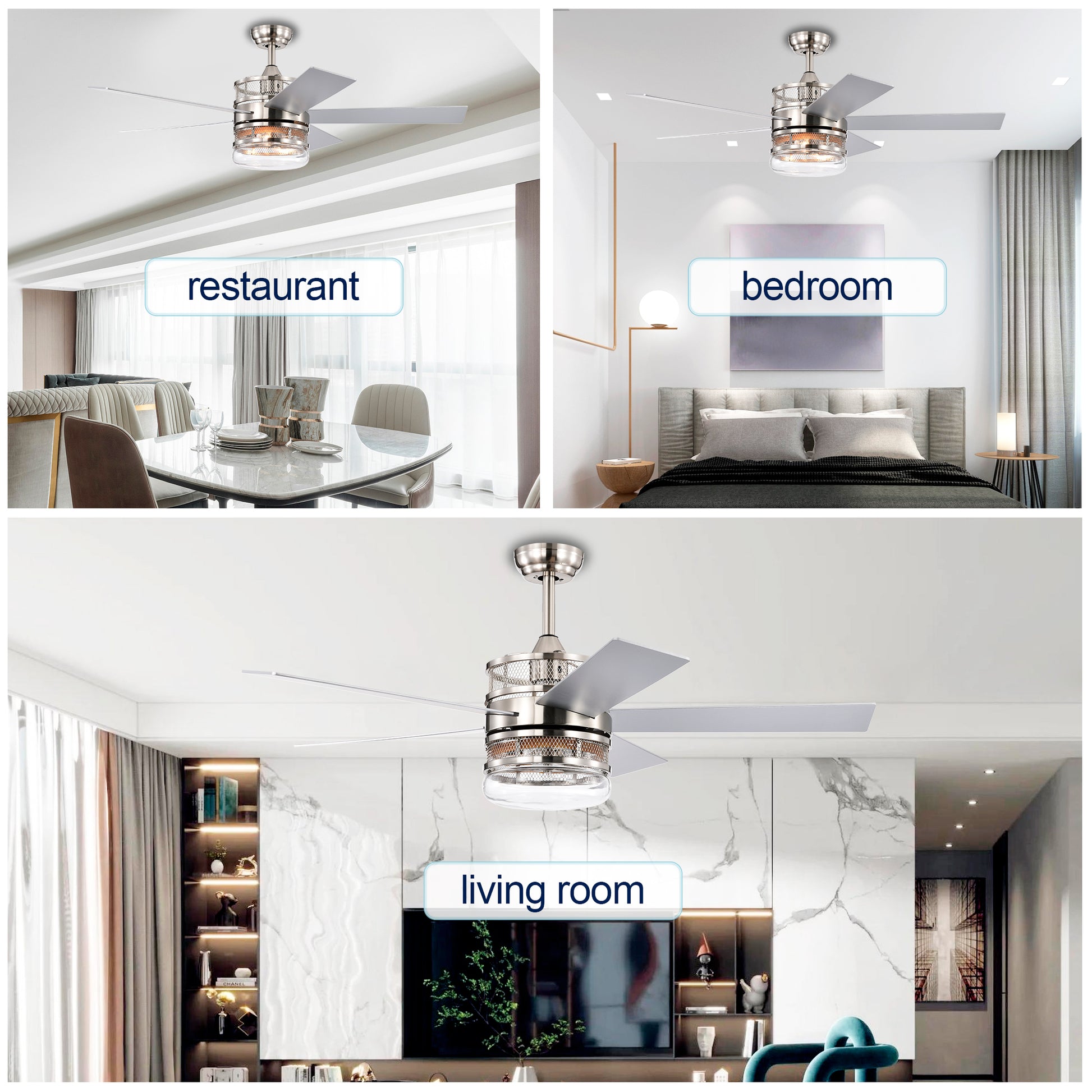52 Inch 5 Blade Plywood Blades Ceiling Fan ,Dual Lamp Shade Ceiling Fan With Remote Control Optional Remote Satin Nickel Nickel American Design,American Traditional,Classic,Contemporary,Farmhouse Plywood Metal
